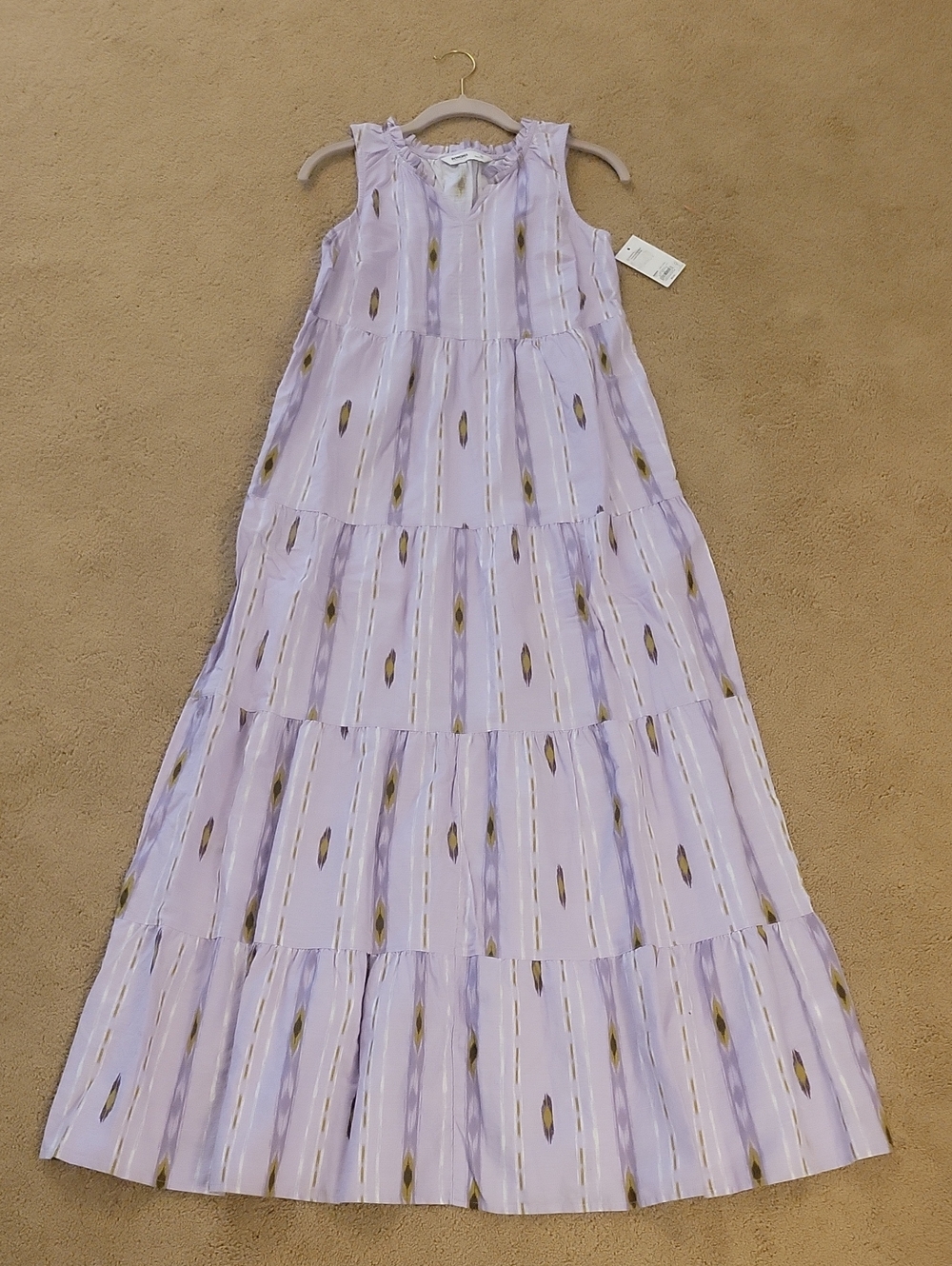 Sonoma Dress Women XS Purple Maxi Ikat Stripe Tiered Sleeveless Pockets Sundress